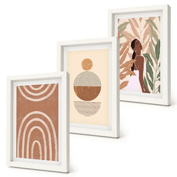 3-piece wall art set with stylish plant motifs and geometric patterns