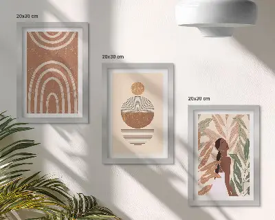 3-piece wall art set with stylish plant motifs and geometric patterns