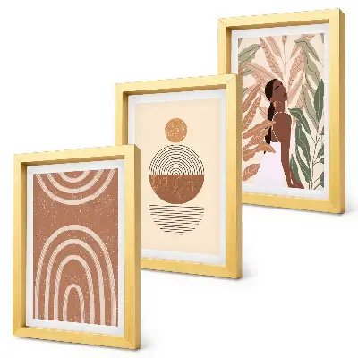 3-piece wall art set with stylish plant motifs and geometric patterns
