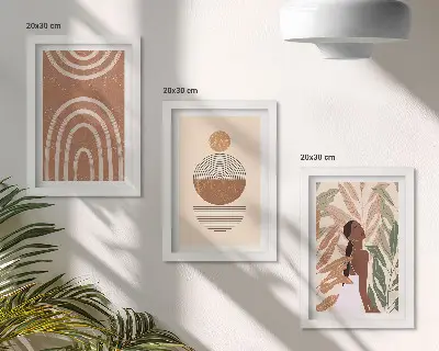 3-piece wall art set with stylish plant motifs and geometric patterns