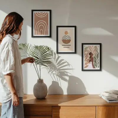 3-piece wall art set with stylish plant motifs and geometric patterns