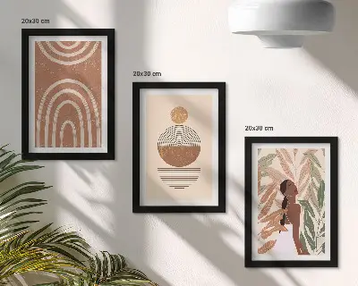 3-piece wall art set with stylish plant motifs and geometric patterns