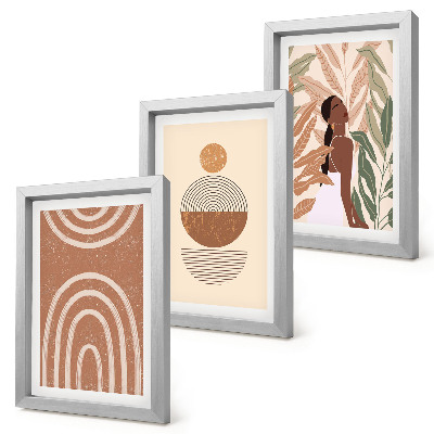3-piece wall art set Stylish patterns with plant motifs and geometric shapes