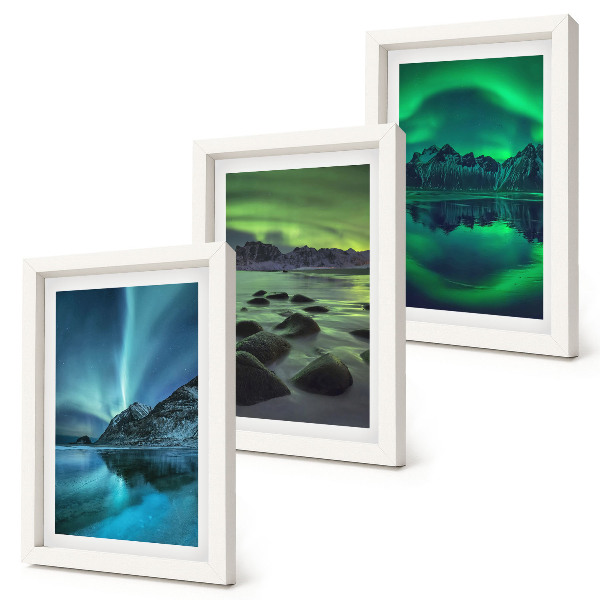 Photo frame wall Winter landscape with northern lights and mountains