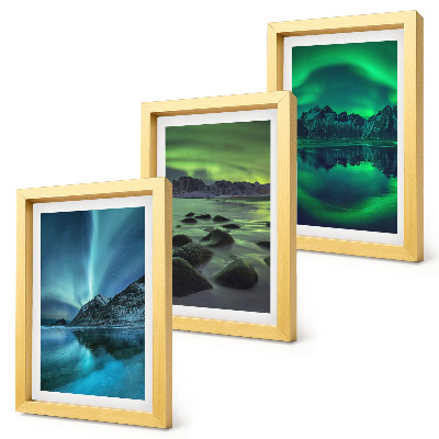 Photo frame wall Winter landscape with northern lights and mountains