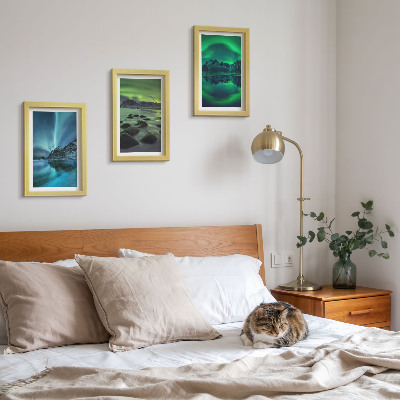 Photo frame wall Winter landscape with northern lights and mountains