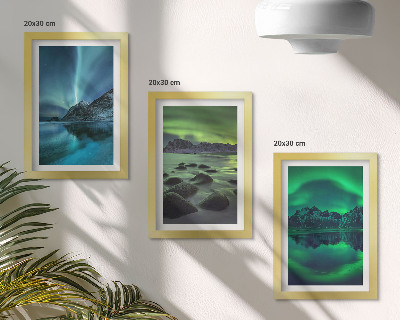 Photo frame wall Winter landscape with northern lights and mountains