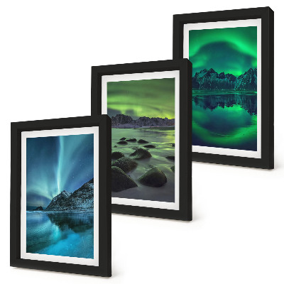 Photo frame wall Winter landscape with northern lights and mountains