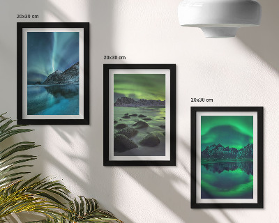 Photo frame wall Winter landscape with northern lights and mountains