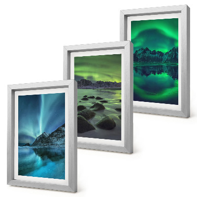 Photo frame wall Winter landscape with northern lights and mountains