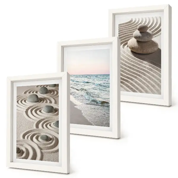 3-Piece Wall Art Set calm waves of sand and water with beach stones