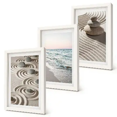 3-Piece Wall Art Set calm waves of sand and water with beach stones