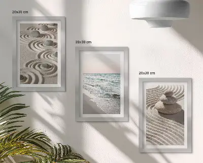 3-Piece Wall Art Set calm waves of sand and water with beach stones