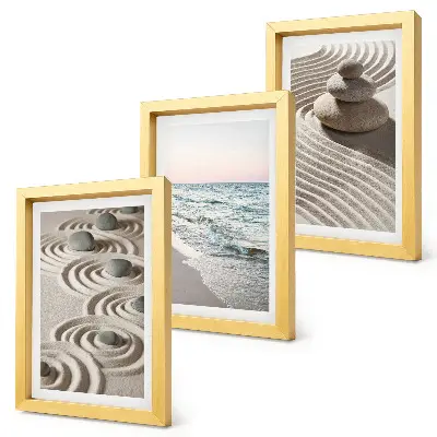 3-Piece Wall Art Set calm waves of sand and water with beach stones