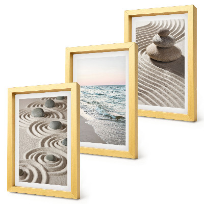 3-piece wall art set Calm waves of sand and water with stones on the beach