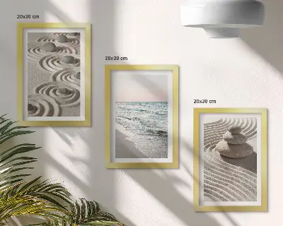 3-Piece Wall Art Set calm waves of sand and water with beach stones