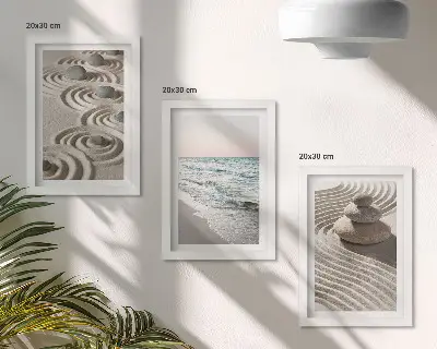 3-Piece Wall Art Set calm waves of sand and water with beach stones