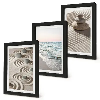 3-Piece Wall Art Set calm waves of sand and water with beach stones