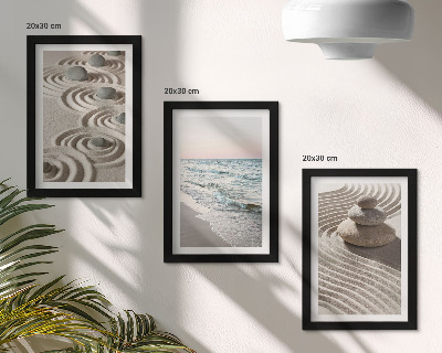 3-piece wall art set Calm waves of sand and water with stones on the beach