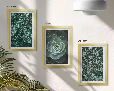 Photo frame wall art with green succulent leaves and delicate twigs