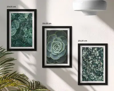 Photo frame wall art with green succulent leaves and delicate twigs