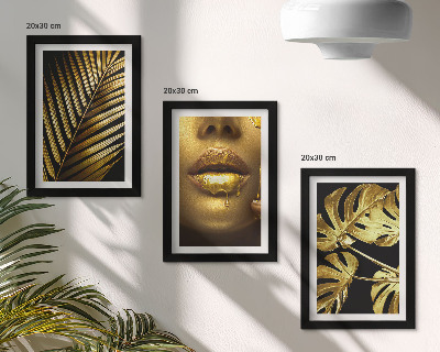 Framed triptych Palm leaves woman's face monstera leaves