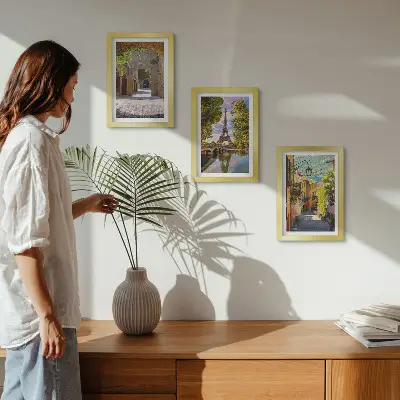 3-piece wall art set featuring beautiful streets, historic architecture, and the Eiffel Tower