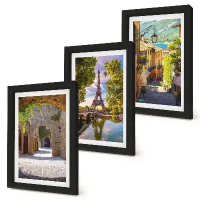 3-piece wall art set featuring beautiful streets, historic architecture, and the Eiffel Tower