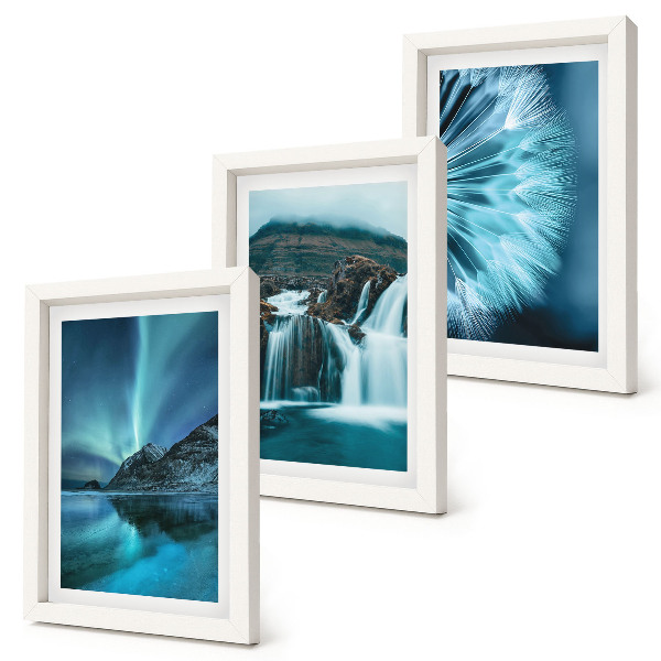 Photo frame wall Winter landscapes with waterfalls and aurora borealis