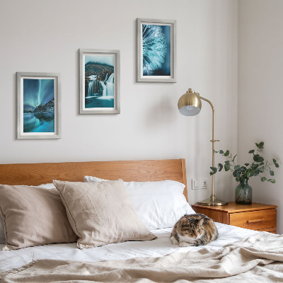 Photo frame wall Winter landscapes with waterfalls and aurora borealis