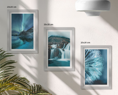 Photo frame wall Winter landscapes with waterfalls and aurora borealis