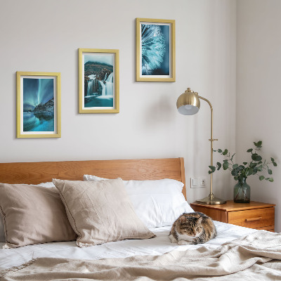 Photo frame wall Winter landscapes with waterfalls and aurora borealis