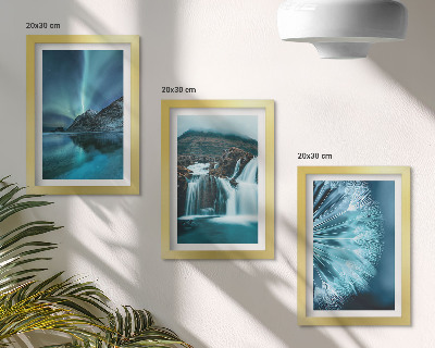 Photo frame wall Winter landscapes with waterfalls and aurora borealis