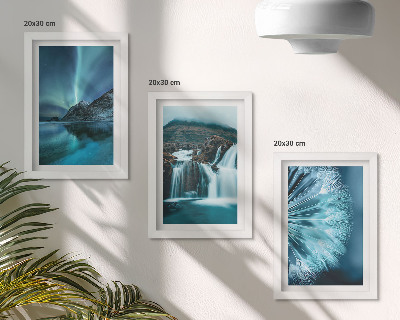 Photo frame wall Winter landscapes with waterfalls and aurora borealis