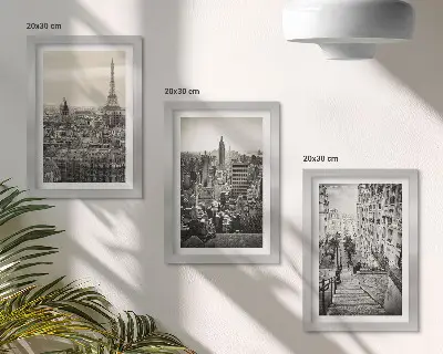 3-piece wall art set city views of Paris and New York alongside charming stairs