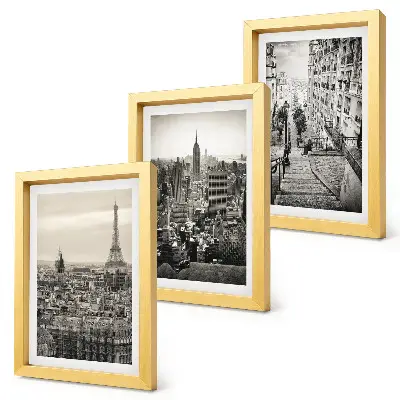 3-piece wall art set City views Paris New York and charming stairs