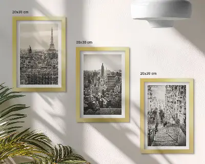 3-piece wall art set city views of Paris and New York alongside charming stairs