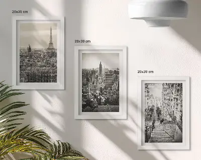 3-piece wall art set city views of Paris and New York alongside charming stairs