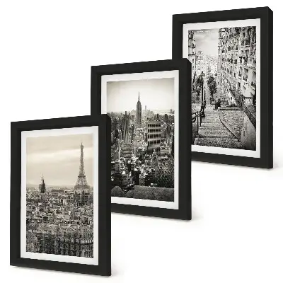 3-piece wall art set city views of Paris and New York alongside charming stairs