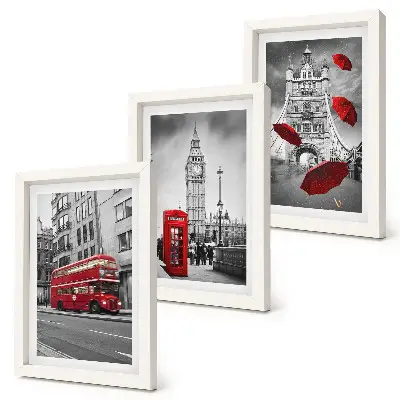 3-piece wall art set featuring red accents and famous London buildings