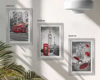 3-piece wall art set featuring red accents and famous London buildings