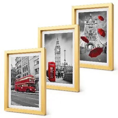 3-piece wall art set featuring red accents and famous London buildings