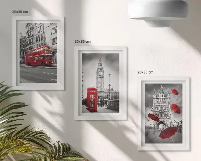 3-piece wall art set featuring red accents and famous London buildings