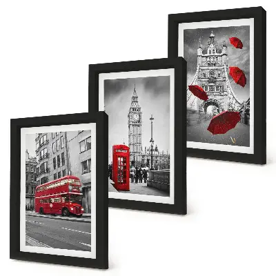 3-piece wall art set featuring red accents and famous London buildings
