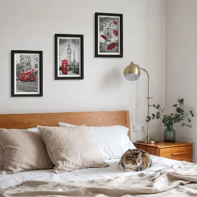 3-piece wall art set featuring red accents and famous London buildings
