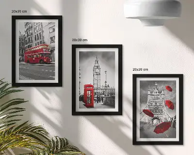 3-piece wall art set Red accents and famous London buildings