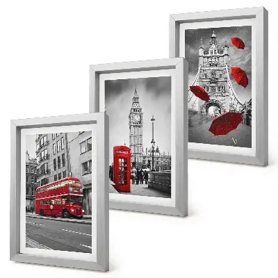 3-piece wall art set featuring red accents and famous London buildings
