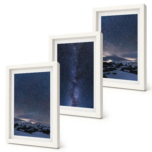Photo frame wall set night sky with stars and mountain landscape design