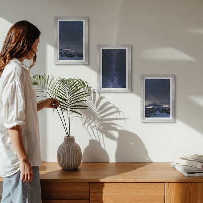 Photo frame wall Night sky with stars and a mountain landscape