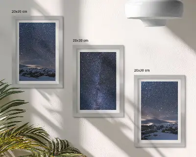 Photo frame wall set night sky with stars and mountain landscape design